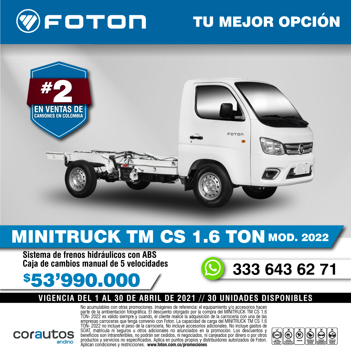 Minitruck TM CS 1.6 TON. $53.990.000.
